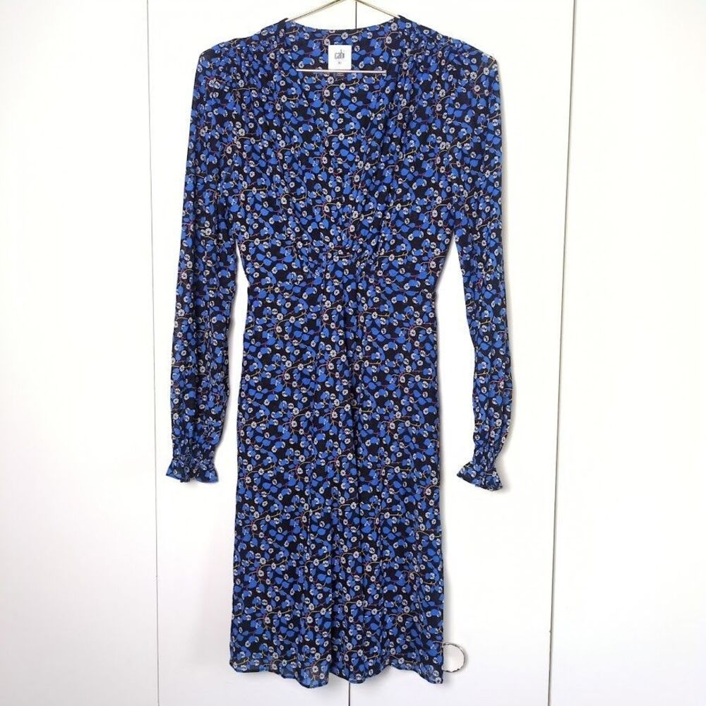 Cabi  The Ten Dress Womens XS Mesh Leaf Print Long Sleeve Lined Sheer